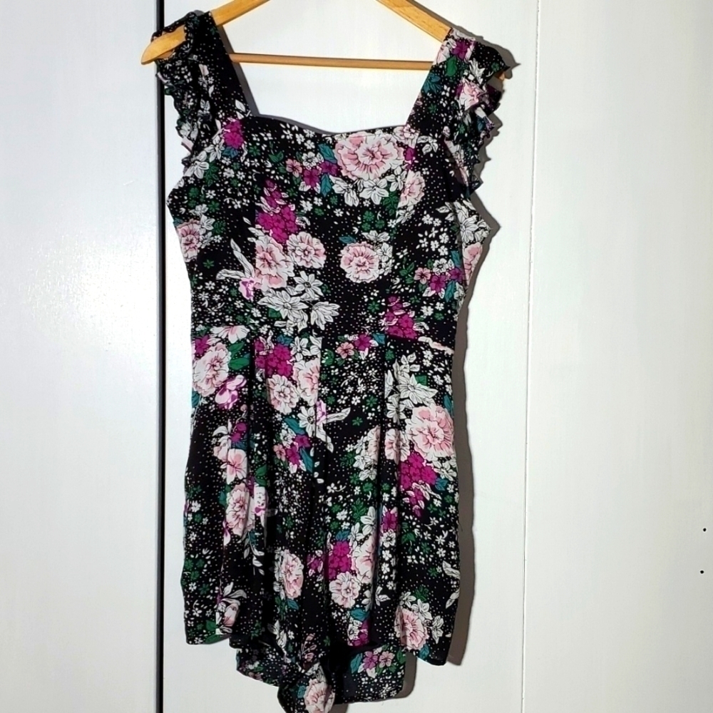 Blue Rain| Multi-Color Dark Floral Romper Backless /Zip Back Whimsigoth Sz.Small